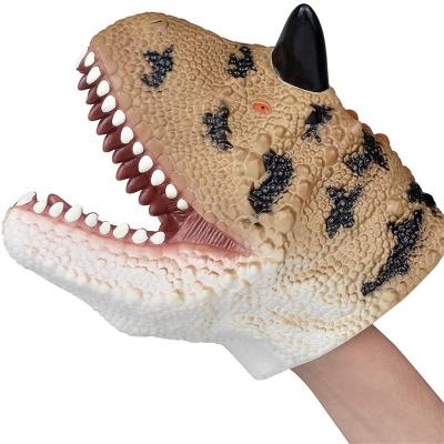 China Realistic Imaginative Hand Puppet Toys Carnotaurus Dinosaur Hand Puppet Moving Mouth Gift Gift Role Play Toys for sale