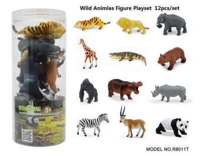 China 12 Assorted Wild Animals Tiger Play Set Toy Animal Tube Set Jungle Animal Figures Toy Set Box Kids Educational Gift for sale