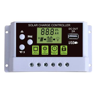 China Solar Auto Charge Discharge Controller Lithium / Lead Acid Battery Charger Controller PWM Controller 10A 12V 24V USB DC Output for sale