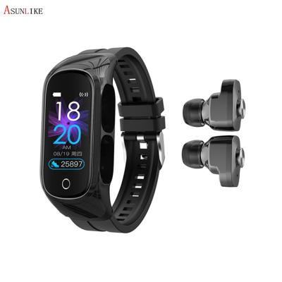 China Touch screen 2 in1 sport smart band with earphone n8 fitness music smart watch with tws wireless earbuds for sale