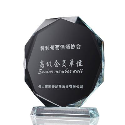 China China Custom Crystal Logo Trophy Desktop Decoration The Living Room Place Award Solid Wood Glass Trophy Award for sale