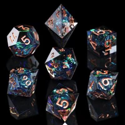 China wholesale custom polyhedron pointed green blue black resin dnd set dice set blade RPG blade 800 resin dies for sale