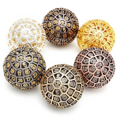 China Core 50mm Hollow Metal Polyhedron D100 Game Playing 100 Sided Dice For Tabletop Role Playing Games for sale