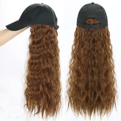 China Fashionable Water Wave Wig Hat Water Wave Baseball Travel Wig Caps Outdoor Hair Wigs With Caps for sale