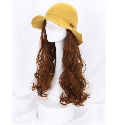 China Body Wave Wool Felt Bucket Hat and Long Wig Body Wave Wig for sale