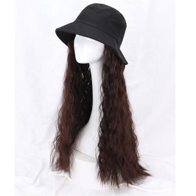 China Water Wave Hair Extension Fashion Long Synthetic Wig With Fisherman Bucket Hat for sale