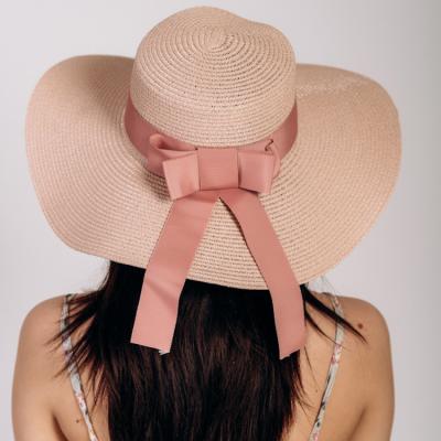 China Wide Picture Women Brim Beach Hat Bowknot Summer Sun Foldable Straw Hat for sale