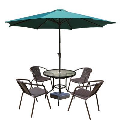 China Comfortable Outdoor Table And Chair With Umbrella Courtyard Cafe Balcony Room Wrought Iron Rattan Chair Leisure Table And Chair Combination for sale