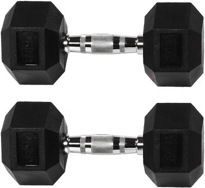 China Universal Hot Selling Hex 25LB Rubber Wrapped Dumbbell Pair Hand Weight for Power Training, Set of 2 for sale