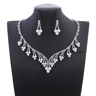 China 2021 Women Ladies Necklaces Accessories Zircon Artificial Bridal Jewelry Sets CLASSIC Artificial Bridal Necklace Jewelry Pearl Bridal Jewelry for sale