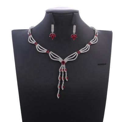 China TRENDY Women Crystal Rhinestone Silver Plated Pendent Necklace Stud Earring Costume Fashion Jewelry Shiny Chain Set for sale