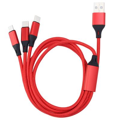 China 3 in 1 Cable Braided 2021 Hot Sale Braided Nylon USB to Micro/Type C/IOS 3A Fast Charging Cable 3 IN 1 USB Charger Cable for sale