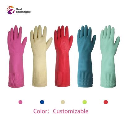 China glvoe Pink Cozy Comfortable Kitchen Latex Long Sleeve Household Cleaning Rubber Gloves for sale