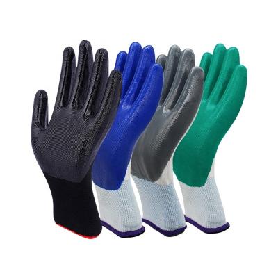 China Hot Sale 13G Comfortable Nylon Coating Nitrile Palm Coated Nylon Smooth Gloves Guante Palma De Nitrilo Oil Resistant Nitrile Safety Gloves for sale