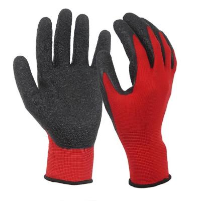 China Durable Red Nylon Mechanics Exfoliating Anti Slip Black Latex Coated Ply Work Construction Glove for sale