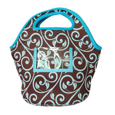 China Carry Food Insulated Neoprene Printed Lunch Bag With Transparent Pouch for sale