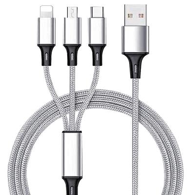 China Data Transmission 3in1 Usb Charger Cable, 3 in 1 Nylon Braided Cable Fast Charging Data Line for Ipone and Micro and Type C Cabel for sale