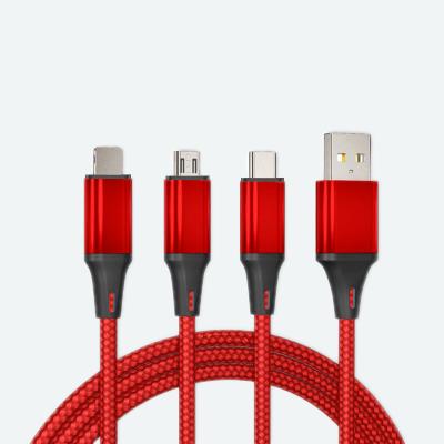 China Data Tansmission 3 in 1 Multi Cable Charger USB Fast Charging Cable with Lightning Type-C Micro-USB Connectors for Mobile Phones for sale