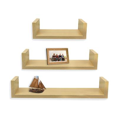 China (Other) Modern Design Adjustable Bedroom Funiture Set 3 U Floating Shelves Wooden Floating Wall Shelf Home Decoration for sale