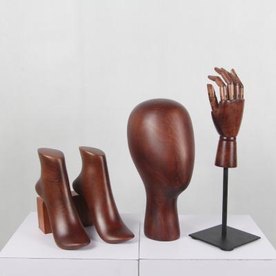 China Fashion Standard Shoes Shop Antique Dark Walnut Beech Wooden Mannequin Display Foot for sale