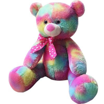 China Gift OEM Manufacturer Custom Soft Animals Rainbow Colorful Teddy Bear Plush Toy With Bow Tie for sale