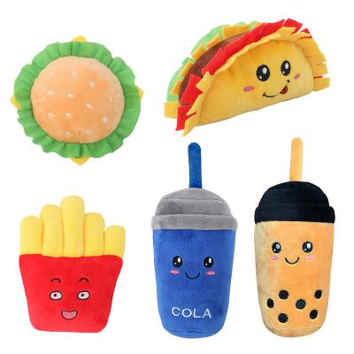 China Pet Supplies Dogs Pet Squeak Toys Stored Vocabulary, BB Fries Burger Coke Milk Tea Fast Food Plush Expressing Dog Toys for sale