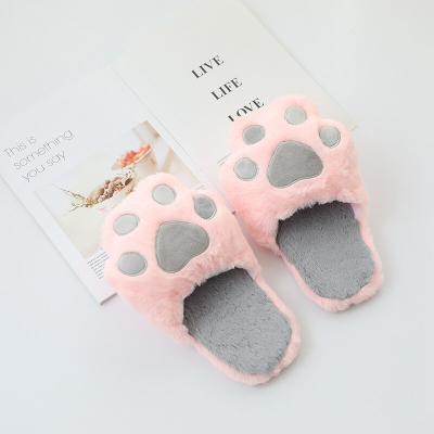 China Fashion Trend Soft Cute Wholesale Designer Stable Plush Cat Print Bear Paw Indoor Slippers for sale