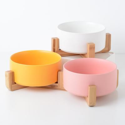 China Manufacturer Wholesale Viable Multi Colors Wood Frame Ceramic Pet Cat Dog Bowl Elevated Pet Bowl for sale