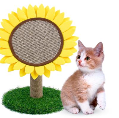 China Sustainable Sunflower Grassland Cat Climbing Frame Column Sisal Cat Striping Large Solid Wood Jumping Board Cat Platform for sale