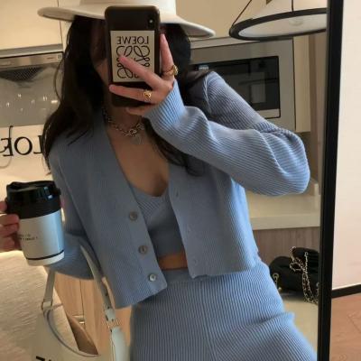 China Anti-pilling Lady Sweater 2 Piece Sweaters Casual Knitted Cardigans Short Pants For Women Sweater Suits for sale