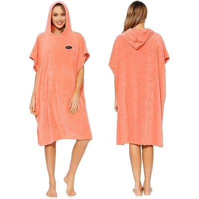 China Wholesale Custom Made 100% Cotton Viable Hooded Poncho Towel Size and Logo Beach Robe Surf Poncho for sale