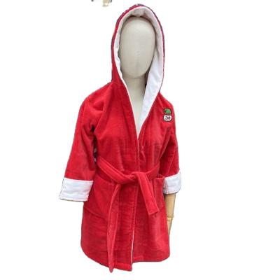 China Red Hooded Bathrobe Xmas Promotion Gift Bathrobe Children Breathable Cotton Velvet Cloth Baby Bathrobe 100% Cotton For Kids for sale