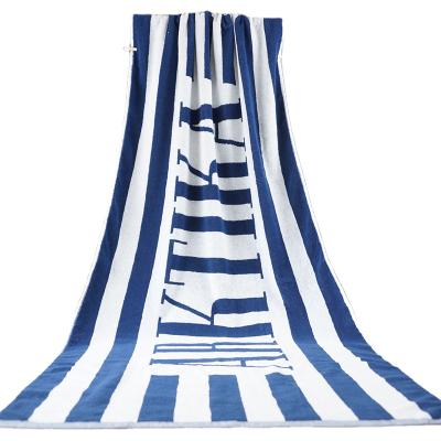 China Extra Large 100% Terry Beach Towel Logo Jacquard Eco-Friendly Beach Towel Custom Viable White Striped for sale