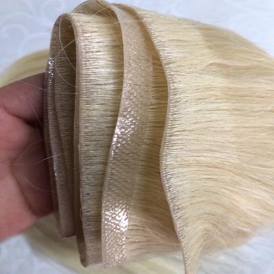 China Double Wave Blonde Indian Remy Hair Extension Seamless Hand Drawn Silky Straight Hair Tied Skin PU Weft for sale