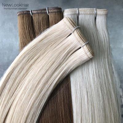 China Young Lady Directly New Double Drawn Flat Track Russian Remy Hair Gut Weave 100g Invisible Skin PU Hair Weft Extensions for sale