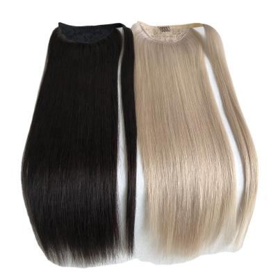 China Young Lady Directly Super Long Double Pony Wrap Blonde Ponytail Hair Extensions Gut Tail Luxury European Remy Hair Extensions High Quality Pulled Hair for sale