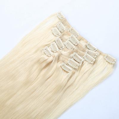 China Silky Straight Wave Light Blonde Color 613 Hair Extension In Clips 6 Pieces Per Set Net Weight 100 Gram Clip In Hair Weft for sale