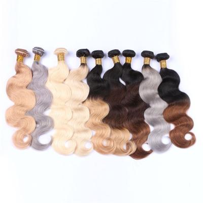 China Intestine of Young Lady Wave Ombre Color Natural Virgin Brazilian Hair Extensions Directly Wholesale Body for sale