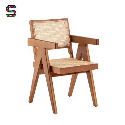 China ND Beech Wood Leisure Cafe Garden Dining Chairs With Rattan Seat And Back for sale