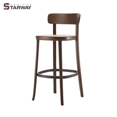 China Wholesale Modern Bar Chair Rattan Seat Solid Wood Restaurant Chairs Stools Furniture With Back for sale