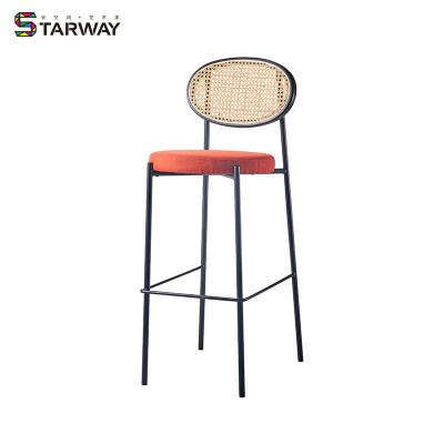 China UNDETERMINED high quality modern iron frame rattan backrest and upholstered metal bar stool chair for sale