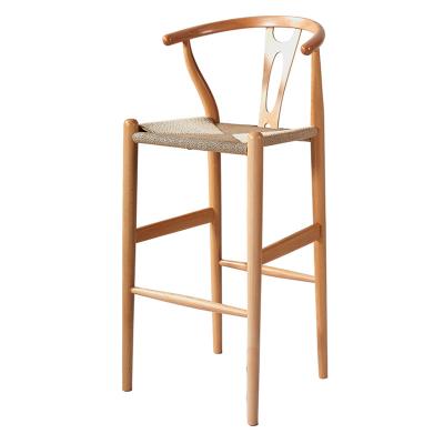 China Wishbone Modern Simple Modern Cafe Bar Stool Y High Beech Wood Stool Solid Wood Bar Stool for sale