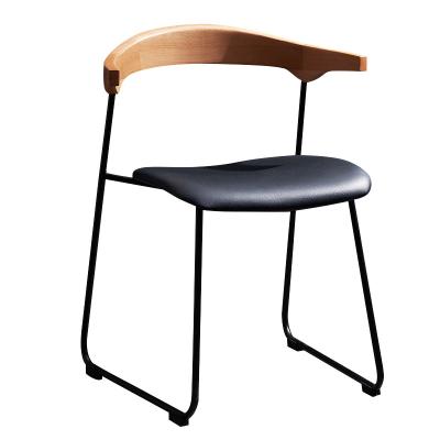 China Modern Restaurant Furniture Chair Wood Back With Metal Skid Leg Dining Chair for sale