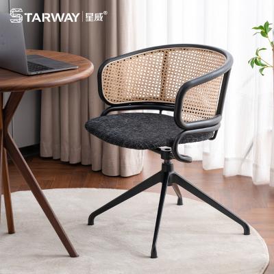 China Modern New Design Modern Home Furniture Cafe Rattan Back and Upholstered 360 Degree Rotating Office Chairs Swivel Dining Chairs for sale