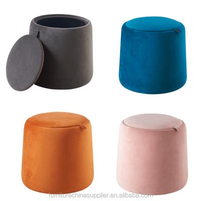 China Wholesale Nordic Round Velvet Simple Storage Ottoman Stool With Storage For Bedroom Furniture for sale