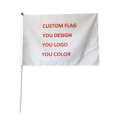 China Polyester Custom All Design Printing Double Stitch Single Stitch Outdoor Sports Cheering Flag 100% Polyester With Stick Hand Custom Flag for sale