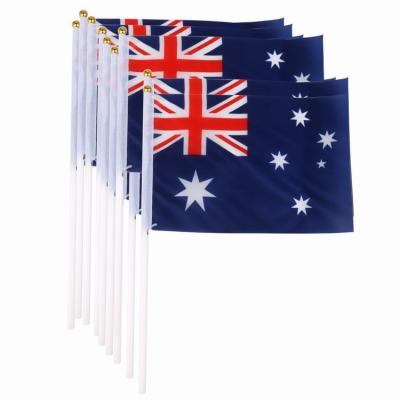 China Health Care Institutes Wholesale Custom Design 100% Polyester Material Hand Flag Silk Screen Printing Australia Waving Hand Held Flag 15*21cm With Pole for sale