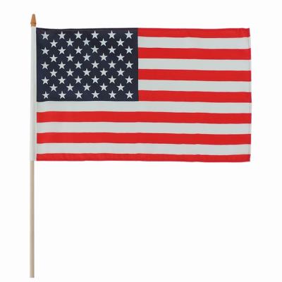 China Healthcare Institutes Custom Size 100% Polyester 68d USA Hand Flag Satin Silk Printing American Handheld Waving Handflag With Pole Banner for sale