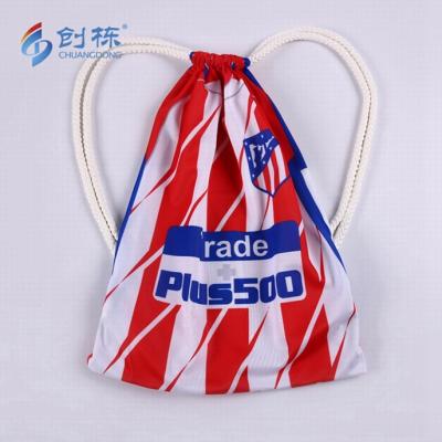 China Europe Logo Custom Promotion Sport Shopping Bag Knitted Polyester Strong 330 GSM Fabric Soccer Club Football Fans Draw String Bag for sale