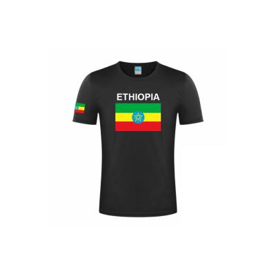 China Anti-wrinkle Custom Design High Quality Country Flag T Shirt With Print Ethiopia Flag Logo T Shirt for sale